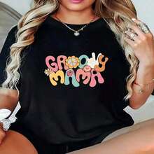 1pc camiseta blanco y estampada groovy mama impresión de alta calidad cuello redondo ajuste holgado casual diario unisex transpirable versátil lavable a máquina cómoda tallas SXXL ideal para uso diario casual deportivo todas las estaciones regalo para mamá estilo retro. Adecuado para primavera, verano y otoño. - Negro - Ver 6