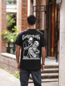 Una Playera Casual Y BáSica Para Hombre, Con DiseñO De Letras De Moda, Estilo Rudo Americano, Ideal Para El DíA A DíA Y Los Viajes - Negro - Ver 2