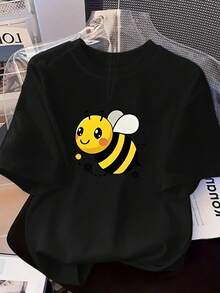Fashionable Women's Plus Size Short-Sleeved T-Shirt, New Spring And Summer T-Shirt, Modern, Round Neck, With Elegant Print, Made Of Pure Cotton. - 黑色 - 查看 1