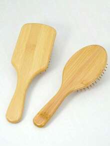 1 Pc Large Air Cushion Bamboo Comb, Bamboo Paddle Hair Brush With Handle, Natural Bamboo Comb Paddle Detangling Hairbrush, Suit For Women Men And Kids, Portable Detangling Haircomb For Massaging Scalp - 杏子 2 - 查看 2