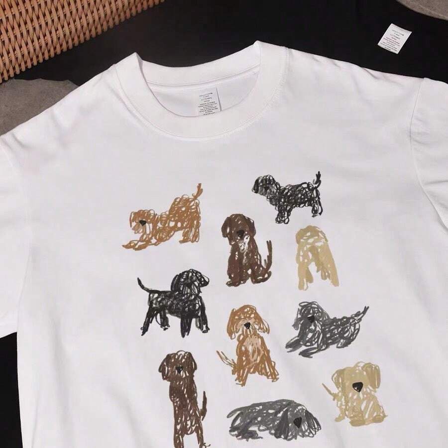 Camiseta de Verano de Estilo Americano con Estampado de Perro Abstracto Divertido, Manga Corta, Cuello Redondo, Estilo Cartoon - Camisa blanca de manga corta [estilo perro abstracto] - Ver 1