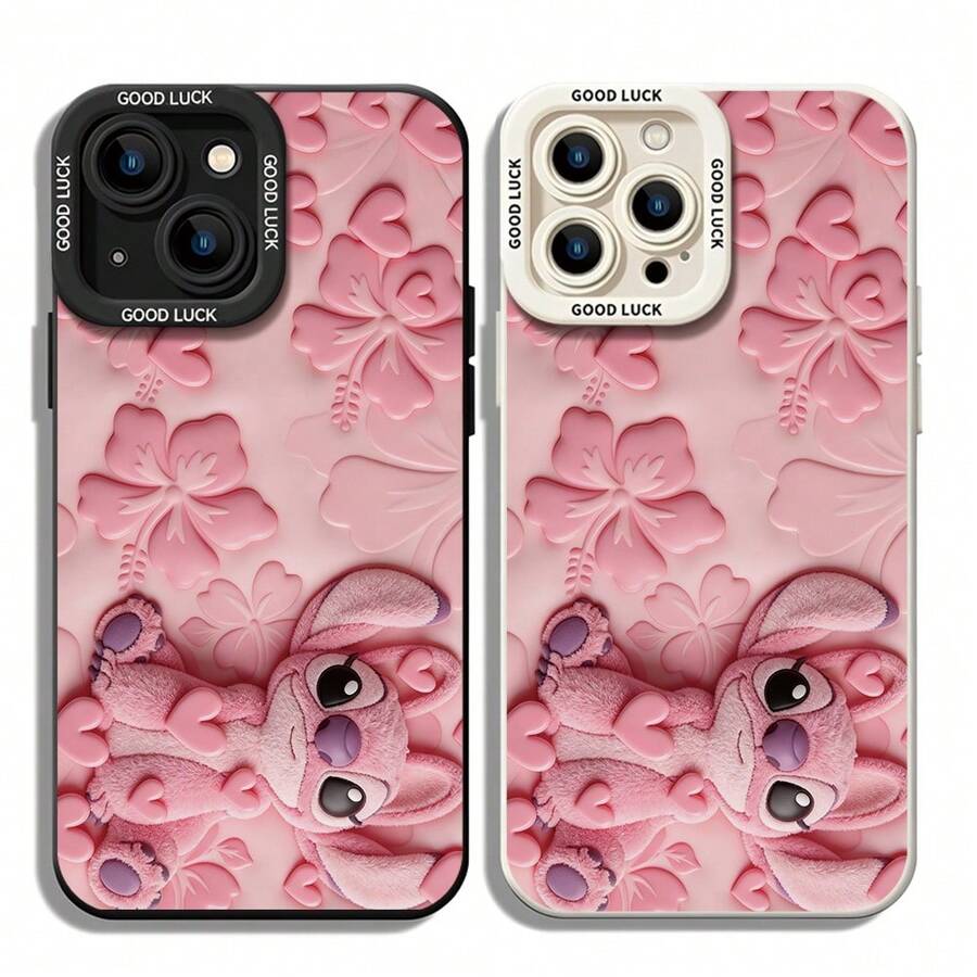 Disney Lilo & Stitch Phone Case, Angel Protective Cover. Compatible With IPhone 17, 16, 15, 14, 13, 12, 11 Pro Series And Galaxy S22, S23, S24, S25 Models, Featuring Plush-Style Angel Lying Down Against A Pink Background With Embossed Hearts And Hibiscus Flowers, Perfect For Fans Of The Pink Alien, Ideal For Birthdays, Holidays, Anniversaries, Graduation Gifts, Or Any Special Occasion To Surprise Family, Friends, Classmates, And Loved Ones. - 黑色 - 查看 1