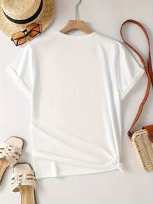 Women's Soft 100% Cotton Short-Sleeved T-Shirt, Single Pack, Fun EKG Heart Art Print Design, Elastic Round Neck Top, Comfortable Outdoor Wear In Spring And Summer, Cute Y2K Top, Loose, Casual, Simple And Fashionable Round Neck, Soft Fabric, Breathable Cotton T-Shirt With Daily Fashion Print, Matches With Everything. - 白色 - 查看 2