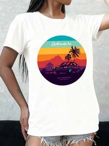 VivaGlam-White Graphic T-Shirts For Women Featuring A San Francisco Adventure Theme, Perfect For Workouts. They Offer A Regular Fit And Are Suitable For Casual Wear Throughout The Year, Making Them Great Gift Options For Summer, Fall, And Weekend Festivals - 白色 - 查看 6