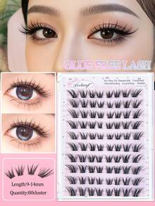 Lvcheryl Kit de extensión de pestañas autoadhesiva sin pegamento, 60/80/90/100 racimos, rizado C, sin necesidad de pegamento, natural para uso diario y ocasional, adecuado para principiantes DIY - C - Ver 18