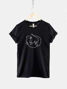 blusas verano Camiseta con diseño de nutria: diseño minimalista de animales, algodón hilado en anillo Children's clothing - Negro - Ver 1