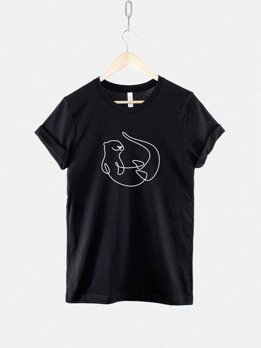 blusas verano Camiseta con diseño de nutria: diseño minimalista de animales, algodón hilado en anillo Children's clothing - Negro - Ver 1