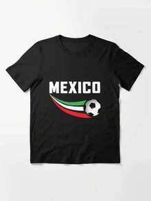 Camiseta fútbol México bandera tricol Camisa de T con estampado digital balón de fútbol y letras MEXICO 1 unidad de 2 gramos estilo deptivo Camiseta de mujer con cuello redondo - Negro - Ver 6