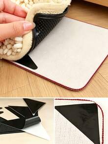 8pcs/2pcs Almohadillas Antideslizantes para Alfombras - 4 Almohadillas Antideslizantes Principales + 4 Almohadillas Auxiliares. Diseño Triangular Negro: Almohadillas Antideslizantes Triangulares Diseñadas Específicamente para Sofás y Alfombras | Almohadillas Adhesivas de Doble Cara - Multicolor - Ver 4