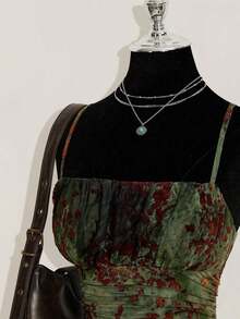 Vestido mini plisado con estampado de hoja de arce vintage para mujer, adecuado para vacaciones de verano y ropa de vuelta al colegio - Multicolor 2 - Ver 5