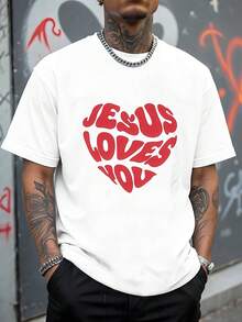 Graphic T-Shirt "Loves You" - Casual Black Short Sleeve T-Shirt With Red Lettering, Breathable For Summer, For Outdoor And Casual Wear, Comfortable Crew Neck Design, Everyday Wear T-Shirt| Bold Graphic Design T-Shirt| Comfortable Fit, T-Shirts, Clothing Y2k, T-Shirt, Shirt - 白色 - 查看 10