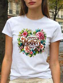 Camiseta con Estampado Floral de Corazón para el Día de la Madre, Diseño Elegante de Flores, Mejor Regalo de Año Nuevo 2026, Ropa de Vacaciones para Mujer 1JYE - Blanco - Ver 1