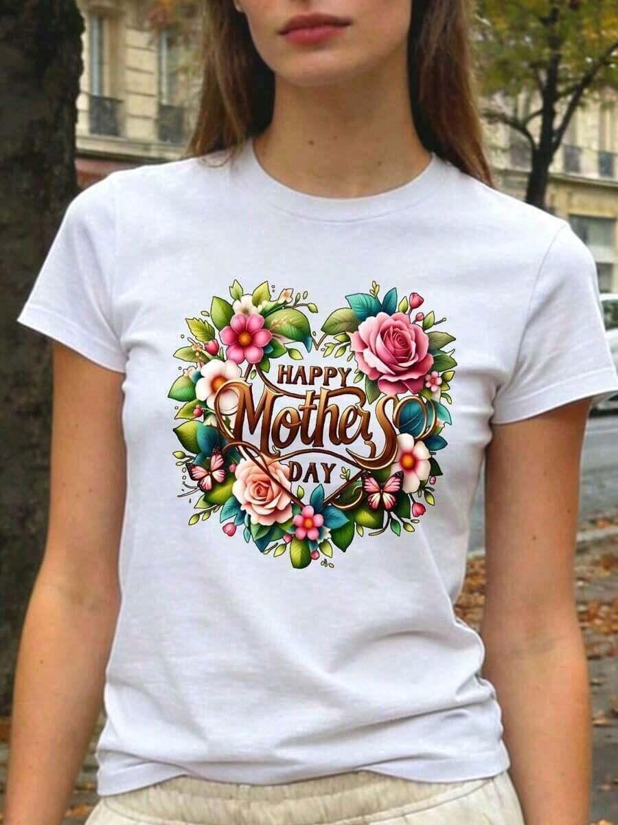 Camiseta con Estampado Floral de Corazón para el Día de la Madre, Diseño Elegante de Flores, Mejor Regalo de Año Nuevo 2026, Ropa de Vacaciones para Mujer 1JYE - Blanco - Ver 1