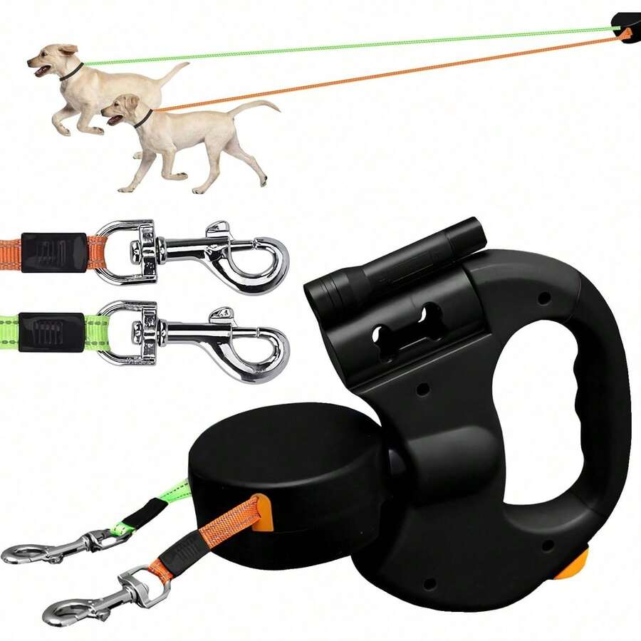 Aufrollbare Doppel-Hundeleine Für 2 Hunde – 3m Ausziehbar & 360° Drehbar, Verhedderungsfrei Für Mittelgroße Bis Große Hunde, Praktische Zweifachführung - Schwarz - Übersicht 1