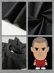 Figura caricaturesca de un jugador de fútbol con uniforme rojo símbolo de energía pasión y determinación transmitiendo fuerza y dinamismo en cada detalle camiseta de mujer 100% algodón cómoda transpirable para uso diario y momentos deportivos - Negro - Ver 4