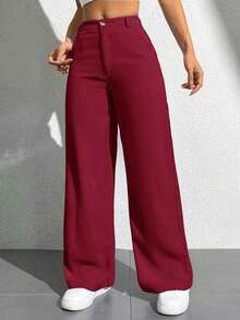 Pantalones anchos de unicolor informal para mujeres - Burdeos - Ver 7