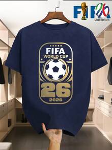 [FIFA Licensed]FIFA 2026 World Cup Logo Men's T-Shirt, World Cup Merchandise, Souvenirs, Casual Fashion Men's Clothing, - 藏青色 - 查看 6