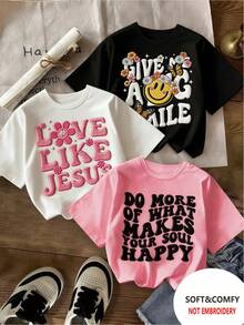 Camiseta Casual de Mujer con Cuello Redondo y Estampado de Letras, Paquete de 1, Camiseta de Manga Corta Holgada para Verano - Negro - Ver 7