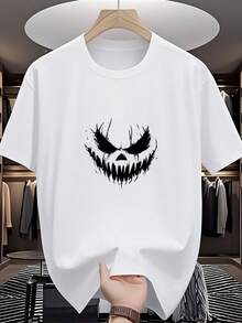 Local Shops, Men's Shirts, Men's Shirts, Men's Clothing, Men's Shirts, Christmas Essentials, Christmas, Dresses, Christmas Decorations On , Evil Face Backpack 189G Black And White, Evil Face Print, High Quality Print, Crew Neck, Basic Loose Fit, For Men And Women, Breathable, Quick Dry, Versatile, Machine Washable, Comfortable, Sizes S ~ 2XL, Daily, Casual, Sporty, Summer Essential. Y2k T-Shirt - 白色 - 查看 9
