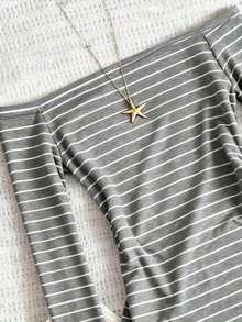 Camiseta de manga larga con hombros descubiertos, estilo minimalista y de moda, regalo para amigos - Multicolor 2 - Ver 3