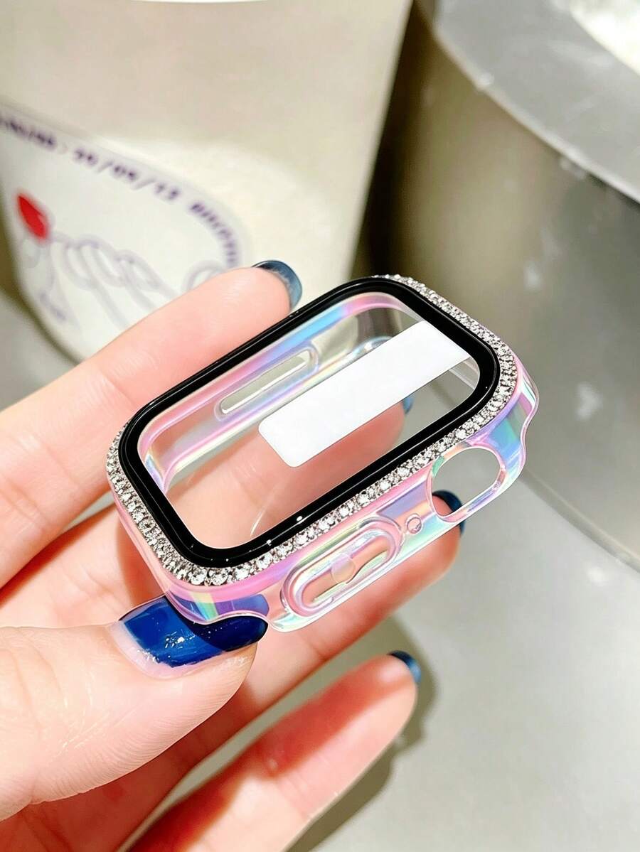 1pc Unisex Shiny Rhinestone Decor Fashion Charm Anti-Drop 2-In-1 Ultra-Thin Tempered Glass Screen Protector Watch Case, Compatible With Apple Watch 40/41/42/44/45/46/49mm, Compatible With Apple Watch Series Ultra/SE/11/10/9/8/7/6/5/4