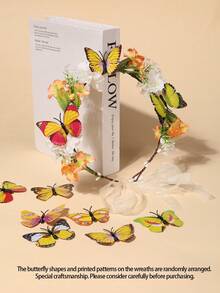 1pc Realistic Butterfly Bohemian Floral Wreath, Romantic Bridal Wedding Decor (Butterfly Pattern And Shape Are Randomly Selected, Special Craftsmanship, Please Purchase Carefully),Festival,Party - Orange - View 9