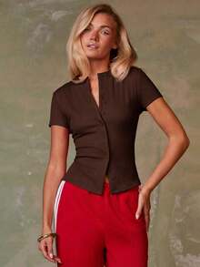 Cárdigan rojo casual para mujer - Marrón - Ver 5