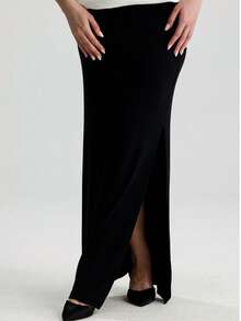 RoseArya High Waist High Slit Maxi Skirt - Black - View 4