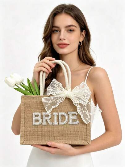 1 chiếc thắt lưng dệt hoa màu trắng và túi xách nhỏ in chữ BRIDE, phụ kiện cô dâu, vật dụng cần thiết cho trang phục mùa hè, tiệc cưới, du lịch tuần trăng mật, tiệc độc thân, quà tặng tuyệt vời nhất cho người yêu và bạn bè.
