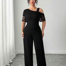 Elenzya Plus Size Women Casual Solid Color Minimalist Asymmetric Jumpsuit - Blanco - Ver 8