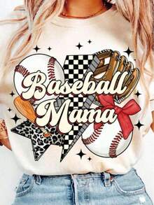 1 pieza Camiseta con estampado gráfico de béisbol Nana – Camiseta casual de manga corta con cuello redondo para mujer, beige con diseño de béisbol en rojo y azul, perfecta para primavera y verano, ropa para fanáticos de los deportes, diseño divertido, cómoda, 180g 100% algodón. - Blanco - Ver 1