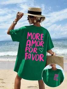 Camiseta de talla grande con estampado floral de verano - Verde Oscuro - Ver 4