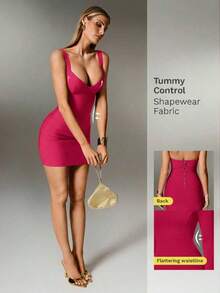 Vestido de vacaciones ajustado y sexy con espalda descubierta para mujer, vestido de punto acanalado que se ajusta a la curva - Negro - Ver 10