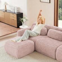 Aviana Pink Plush Pouf - 粉色 - 查看 4