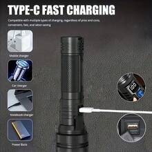 1個超亮充電式LED手電筒 - 高強度戰術手電筒,USB充電,3種模式,1800mAh長效電池,人體工學手柄設計,適用於露營、徒步、戶外探險、停電緊急情況,便攜且耐用 - 911手電筒 - 查看 6