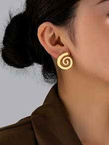 Set de 2 piezas de pendientes de botón con forma de caracol de metal giratorio, adecuados para el uso diario de las mujeres y festivales de música - Amarillo Oro - Ver 3