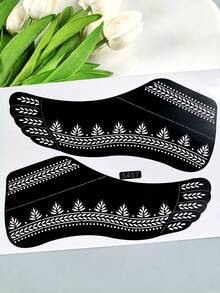 1pc Geometric Leaf Mandala Hollow Template Sticker, Leaf, Wavy Arc, Dotted Decorative Line, Foot Painting, Body Art Template, Spring/Summer Pattern Tattoo Template, Suitable For Wedding Design, Holiday Party, Foot Art Makeup Tattoo - Black - View 8