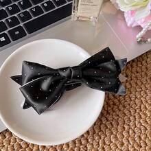 Clip para el cabello con lazo a cuadros en blanco y negro, estilo INS, accesorio de cabello minimalista de uniforme escolar británico para mujeres, festivales y fiestas - Lunares negros - Ver 4