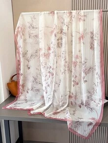 1条优雅印花雪纺围巾，女士时尚装饰柔软披肩，适合户外活动、休闲、娱乐和配饰搭配，可用作头巾、发带，轻松装饰服装，提升造型，旅行必备，沙滩巾 - 粉紅白色 - 查看 3