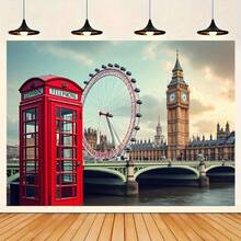 1pc London England Backdrop Banner - British Theme Party Decoration, Suitable For Indoor And Outdoor Use, Featuring Iconic London Landmarks And British Symbols, Easy To Hang For Live Streaming Background, Birthday, Wedding, Christmas, Holiday Celebration And Graduation Ceremony - Fabric Material - 4 - View 1