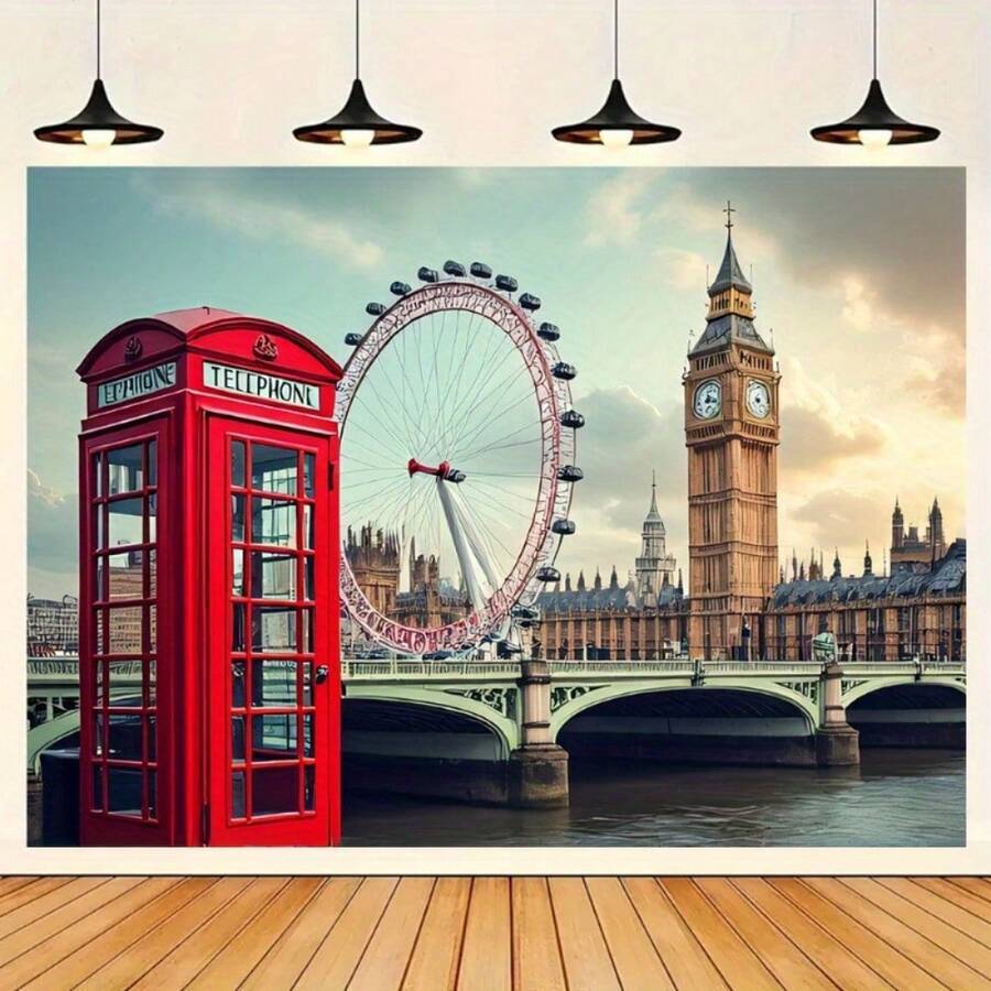 1pc London England Backdrop Banner - British Theme Party Decoration, Suitable For Indoor And Outdoor Use, Featuring Iconic London Landmarks And British Symbols, Easy To Hang For Live Streaming Background, Birthday, Wedding, Christmas, Holiday Celebration And Graduation Ceremony - Fabric Material - 4 - View 1