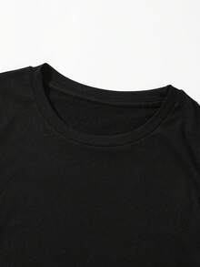 Camiseta Casual de Talla Grande para Mujer - Camiseta con Estampado "Little Miss Kindergarten" y Letras Coloridas, Cuello Redondo, Manga Corta, Poliéster Ligero, Perfecta para Verano y Primavera, Estilo Y2k - Negro - Ver 3