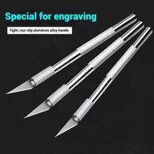 1 pieza Cuchillo de talla artesanal, para cortar papel, hacer tarjetas, manualidades de recorte de ventanas, juego de herramientas de precisión, adecuado para proyectos de talla de arte y manualidades DIY - C-metal plateado - Ver 9