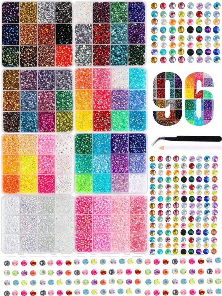 8 Boxes 3mm Resin Rhinestone Nail Decorations 3D Colorful Shiny Resin Rhinestone Set With Tweezers And Pencil Suitable For Nail Art, Cup Decoration And DIY Crafts - Multicolor - View 1