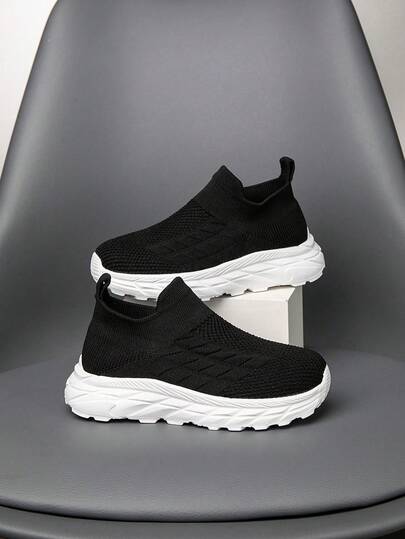 1 Pair Kids' Knit Sock Sneakers, Easy-On Slip-On Lightweight Breathable Non-Slip Running Shoes, Student Versatile Fashion Mesh Design