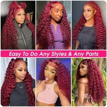 360 Burgundy Wig Human Hair Deep Wave Hidden Strap 360 Lace Front Wigs Human Hair 250% Density Invisible Strap Pre Plucked Glueless Human Hair Wig 13x6 99J Burgundy Curly Wig Human Hair For Women 13x4 Brazilian Wine Red Colored Lace Frontal Wig - S99J - 查看 11
