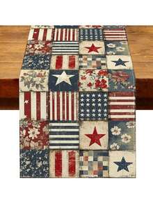 1pc, Retro 4Th Of July Table Runner With Vintage Patchwork For The 250Th Anniversary Of American Independence Day, A Patriotic Decoration For Home Kitchen Table - Dusty Blue - View 7
