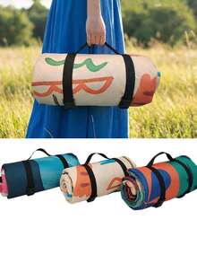 79*79 Inch Foldable Picnic Blanket | Soft Thick Layered Design, Floral Fruit Print, With Carrying Handle, PU Coated Oxford Fabric Material, Machine Washable - Suitable For Beach, Park, Camping, Travel - Multicolor - View 2