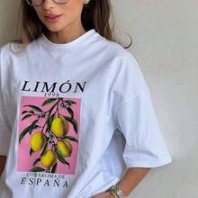 Casual y divertida, esta nueva camiseta de verano estampada, holgada, favorecedora de la figura, de estilo americano, es versátil y está de moda. - Camisa blanca de manga corta - Ver 2
