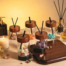 4pcs Set (Empty Bottle With Wooden Cap + 2 Incense Sticks + Crystal Stone) Refillable Glass Diffuser Bottle Set With Wooden Cap & Stick, 50ml/1.7oz Round Glass Jar Suitable For DIY Spices, Practical Gift "No Scent Source" - Diffuser Bottle - View 2